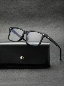 1pc Men's Campus Blue-Light Lens Glasses with Metal Accessories Decoration, classic retro studded design, campus business style, plano glasses (with glasses strap included)