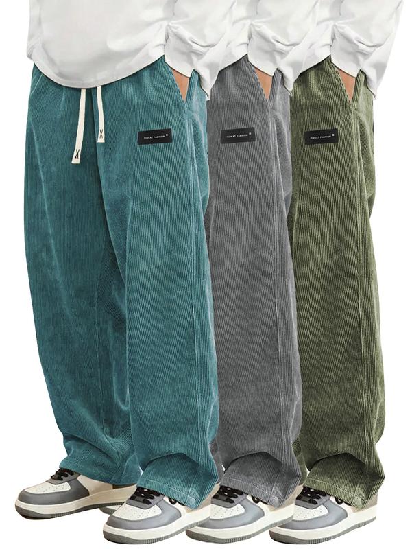 Men's 3-Pack Everyday Corduroy Joggers - Couples Matching Design, Elastic Drawstring Waist Pockets Straight-Leg Pants