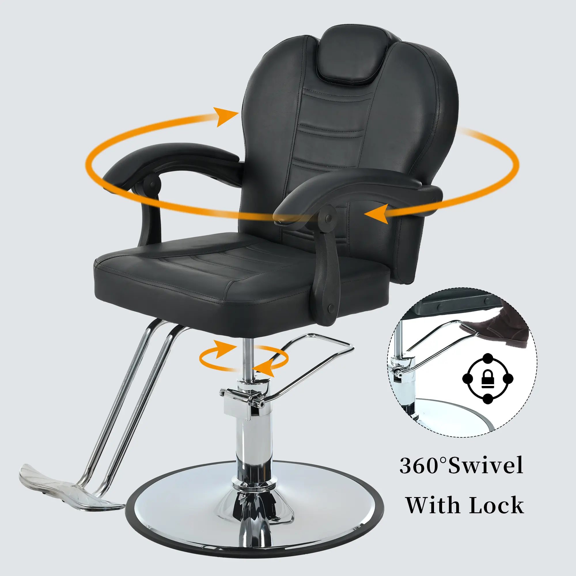 Commercial Salon Heavy-Duty Hydraulic Barber Chair - 360° Rotating Reclining, 330 lbs Load Capacity, Easy-To-Clean PU Leather, Black Metal Round Base, Easy-Setup Barber Equipment by summerwins