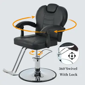 360° Rotation Reclining Barber Chair - Heavy Duty Hydraulic 330 lbs Load, PU Leather Easy to Clean Black Metal