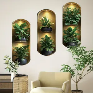 3-piece package, 2D plane, realistic effect arched plant wall sticker, simulated potted plant decoration sticker, Decorative Wall Sticker, self-adhesive, suitable for living room, bedroom, bathroom, study and other background wall home decoration