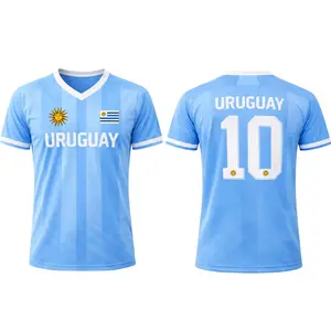 Uruguay Soccer Jersey, Sky Blue Striped Sports Shirt, Uruguay Pride Fan Jersey, Football Style Shirt, Gift for Uruguayan Fans