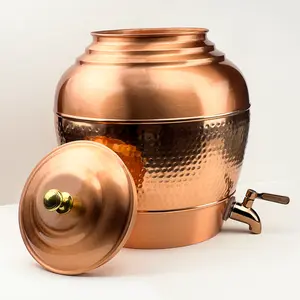 3-Gallon Pure Copper Water Dispenser with Tap | Handcrafted Ayurvedic Copper Water Tank for Healthy Drinking Water | Home & Kitchen Wellness Storage Container