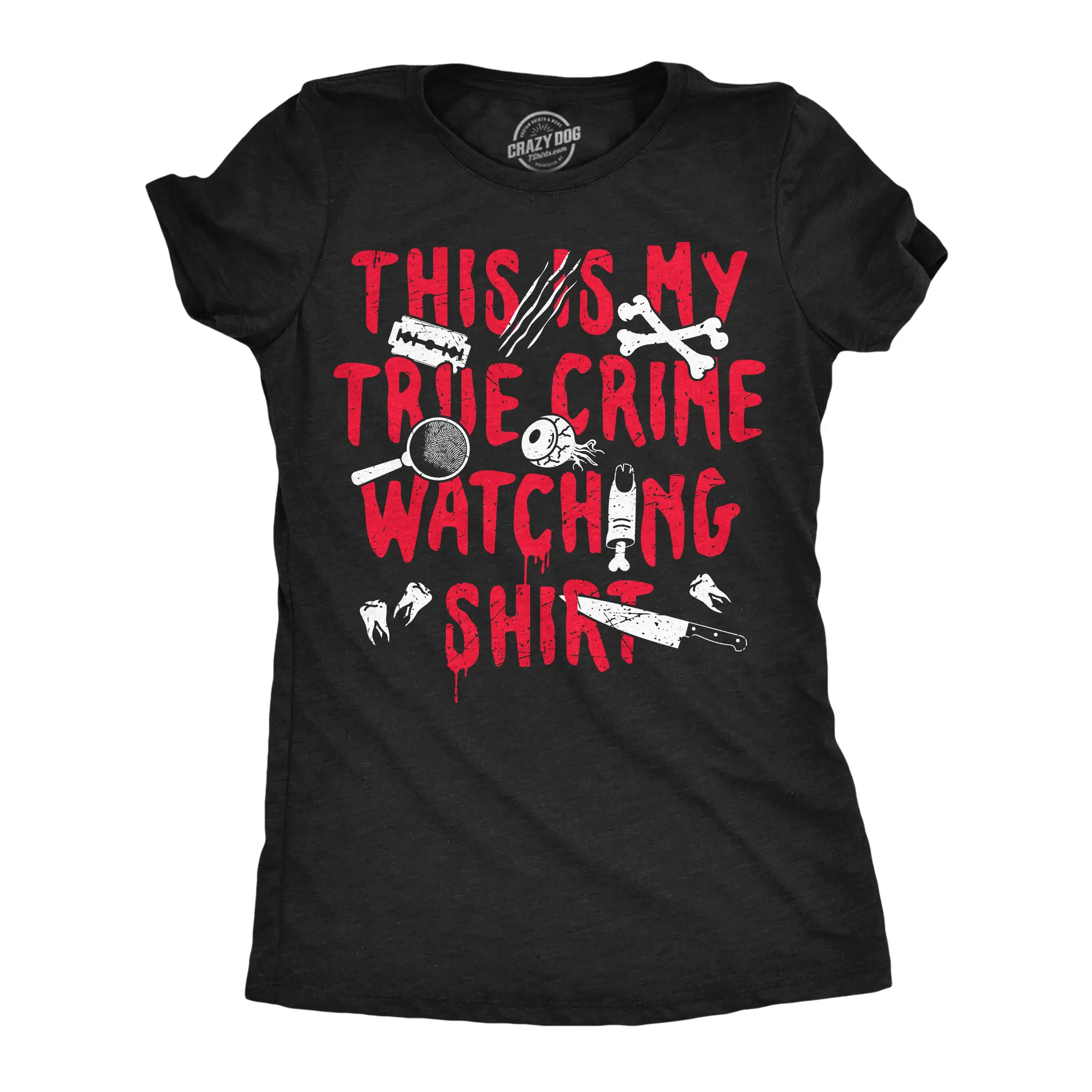 Womens Funny T Shirts This Is My True Crime Watching Shirt Sarcastic Thriller Graphic Novelty Tee For Ladies Funny Womens T Shirts Cute Vintage Fashion Casual Ladies T-Shirt Gift Funny Movie Top Women's Novelty Black -