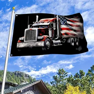 One American flag, for use by a semi-trailer truck driver, measuring 3x5-4x6 feet, canvas flag head with two metal eyelets.