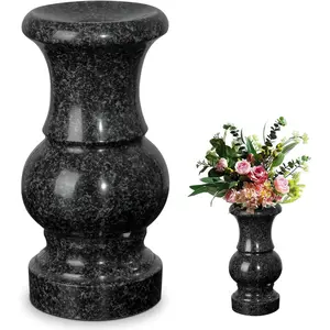 Cemetery Vase, Turned Round Grave Vase Memorial Stone Vases with Draining Hole for Home Tabletop, Cemetery Flowers, Grave Headstone Decorations (1pc, Black)