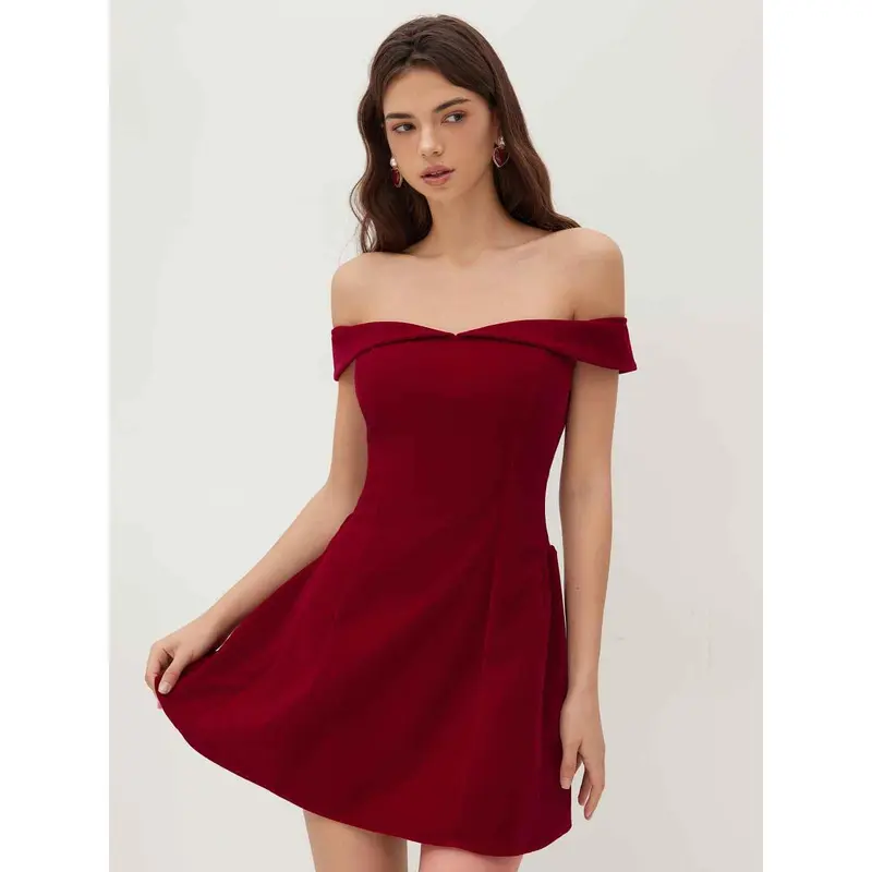 strapless satin patchwork a-line cocktail party solid velvet mini dresses-red Wrapped In Velvet Mini Dress main image 0
