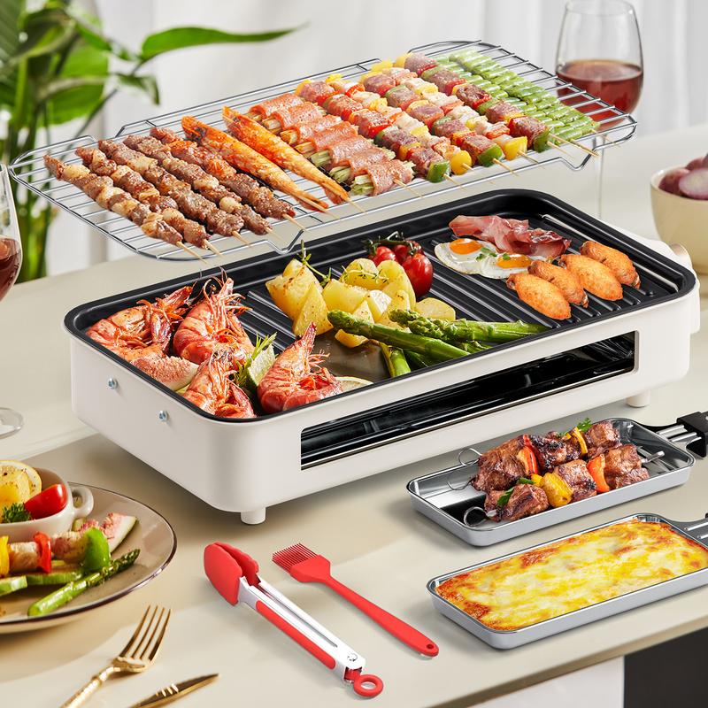 TANLOOK 1500W Electric Korean BBQ indoor Grill – Smokeless Non-Stick Grill with Removable Plates & Temp Control, Compact All-Purpose Tabletop Griddle, with Clip & Brush TANLOOK 1500W Electric Korean BBQ indoor Grill – Smokeless Non-Stick Grill with Removable Plates & Temp Control, Compact All-Purpose Tabletop Griddle, with Clip & Brush