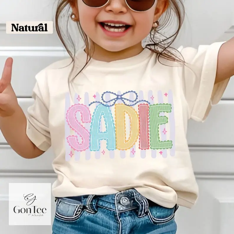 (DM or Note) Personalized Striped Back To School Kids T-Shirt, Custom Name Shirt For Kids, Cute Girl Shirt, Toddler First Day Of School Shirt