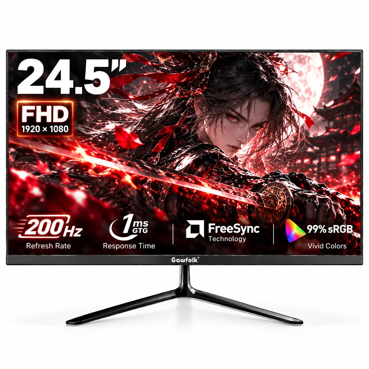 24.5 Inch FHD Gaming Monitor  Black  - 200Hz Refresh Rate, 1080p Resolution, 1ms Response Time, 99% sRGB, HDMI Ports, 75x75 VESA Wall Mountable, Ultra Slim Frameless Design