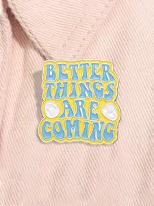 Better Things Are Coming Positive Waiting Yellow And Blue Enamel Pin, Smiley Motivational Energetic Style Alloy Brooches, Durable Metal Pins, Lapel Optimistic Mood Backpack Badge Fashion Jewelry Accessories Gifts for Friends