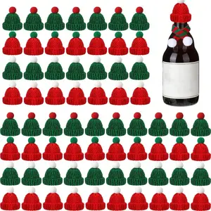 Mini Knitted Hats Craft Set, Christmas Tree Decorations, Wine Bottle Ornaments, DIY Hair Accessories, Holiday Party Ornaments, Non-Fading Decoration