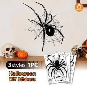 Spooky Halloween-themed wall decals featuring spiders, spider webs, and other creative designs. PVC self-adhesive peel-and-stick stickers suitable for glass, windows, doors, and various holiday home decorations.