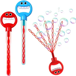 Bubble Wand 2 Pack, 36 Hole Smiling Face Bubble Wand for Kids Outdoor Game Toy, 5-Claw Cute Hand-Shape Bubble Sticks for Party Favors, Birthday Gifts, Wedding Gifts (2PCs/Blue+Red)