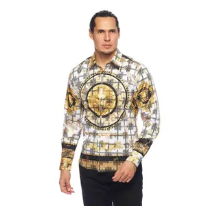 Mens Luxury Brand Printed Silk Like Shirts-HLS2002L-523