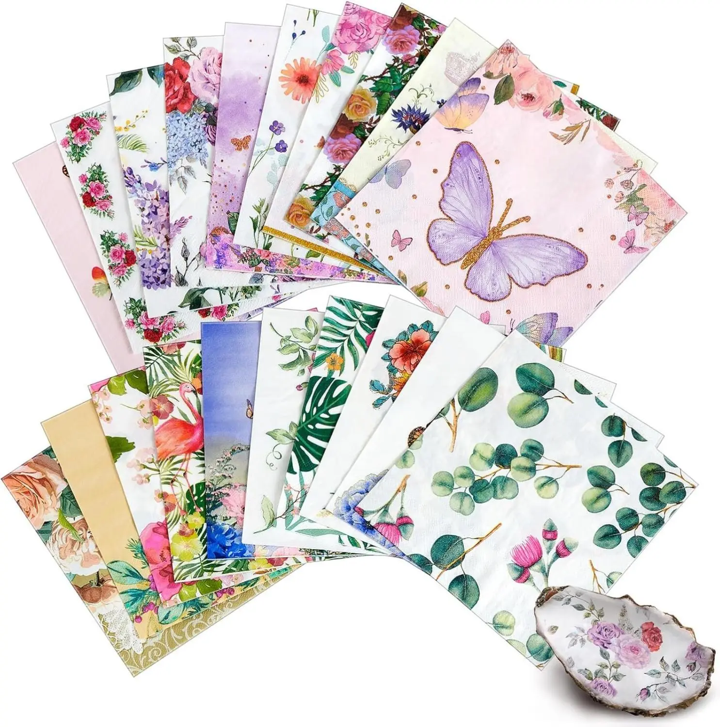 Retro Floral Disposable Napkins, 20-Pack Festive Mix (20 Partyready Prints, 6.5" Folded Size/13x13in), Lifelike Floral Art & Butterfly Designs, Non-Toxic Smooth Eco-Friendly Disposable Tableware for Birthday Decor & Decoupage (Style 1), Festive Floral Mix