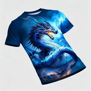 Men/Women 3D Print Blue Thunder Oriental Dragon All Over Print T-Shirt, Fantasy Casual Short Sleeve Graphic Tee.  # Unisex Vintage