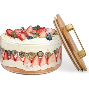Trifle Bowl Glass, 8inch Large Trifle Bowl with Lid, Clear Glass Salad Bowl Serving Bowl for Laying Ice Cream Cakes, Cupcake, Salad, Fruit, Microwave & Dishwasher Safe