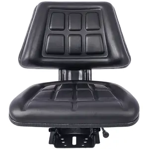 Black Tractor Seat with Backrest – Comfortable Farming Vehicle Accessory with Easy Sliding Track Installation – Durable and Waterproof Polyurethane Cover – 5.9" Longitudinal Adjustment Range