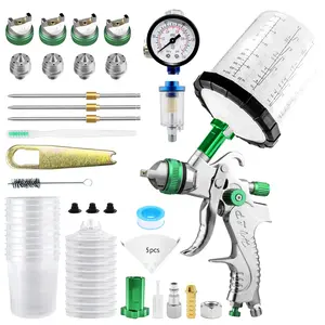 HVLP Spray Gun with 10x 650ML Disposable Paint Cups, 4 Nozzles,1.4/1.7/2.0/2.5mm, Automotive Paint Guns Gravity Feed Air Spray Gun Kit with Air Compressor for Cars, Furniture, Fence, DIY Sprayer