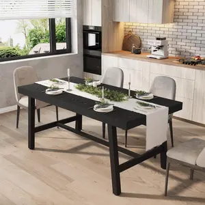 63 in Rectangle Dining Table for 4-6 People, Industrial Wood Kitchen Table with Iron Frame, Rustic Dining Room Furniture for Apartment Home (Only Table)