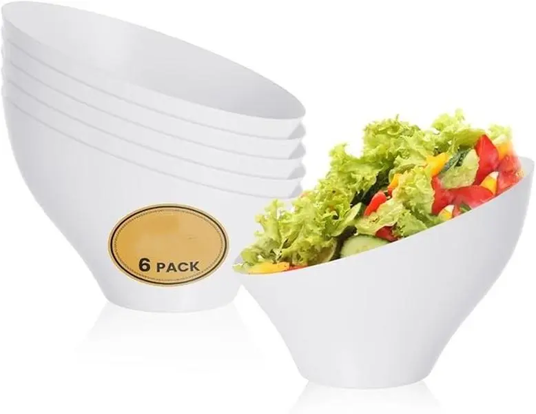 6 Pack White Plastic Serving Bowls - 20 OZ Snack Bowl - Disposable Bowl Angled Party Table Salad and Fruit Bowl Small Serving Bowls for Chip&Candy, Ideal for Wedding & Christmas & New Year