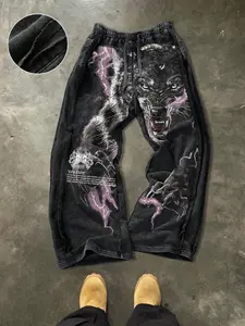Men's Casual Cotton Sport Pants, Lightning Animal Print, Street Style, Drawstring Waist, Ankle Length, Perfect for Outdoor & Holidays, Athleisure Style Pants, Casual Sporty Trousers