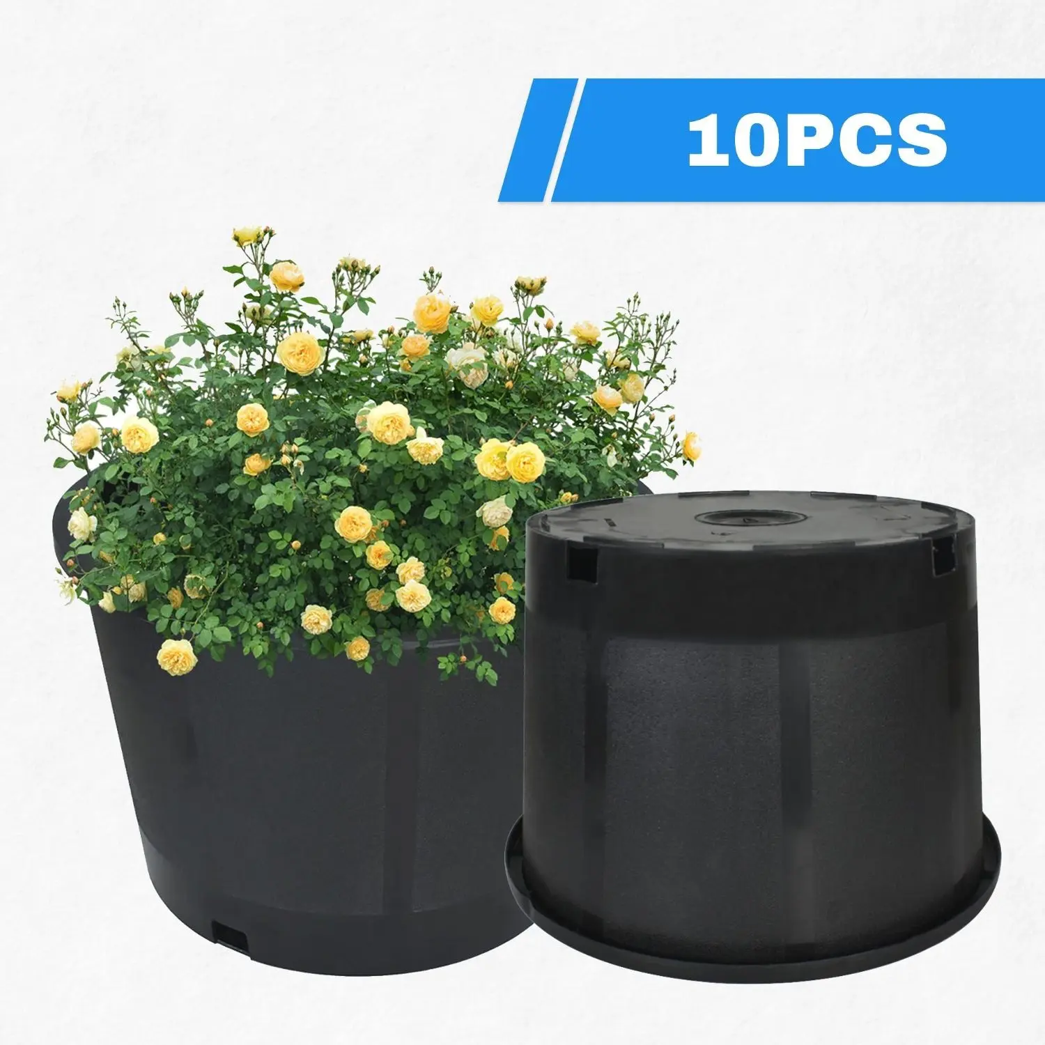 10-Pack 2 Gallon Black Plastic Nursery Pots with Drainage Holes - Durable Injection Molded Square Planters for Indoor/Outdoor Use, Gardening, Seedlings & Small Plants, Indoor Plant Growth | Squatting Design | Stable Plant Container, Planter Pots