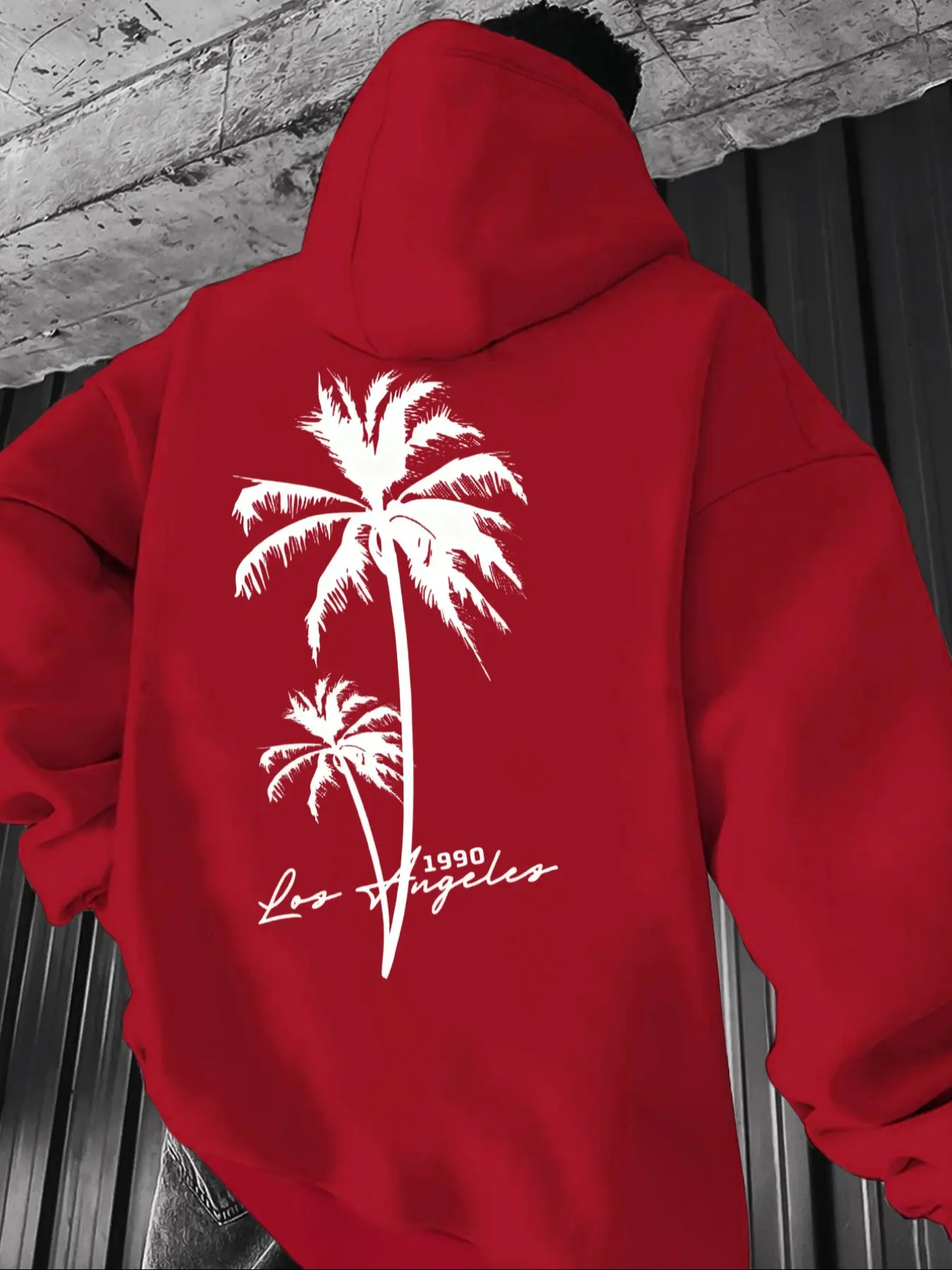 Men's Casual Loose Hooded Sweatshirt Graphic Print Hoodie with Letter Coconut Tree Print, Fitted Long Sleeve Top for Fall & Winter, Versatile Daily Wear