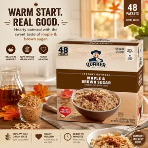 Quaker Instant Oatmeal - Maple & Brown Sugar Flavor, Individual 1.51 oz Packets, Food, 48-Pack Breakfast Oatmeal