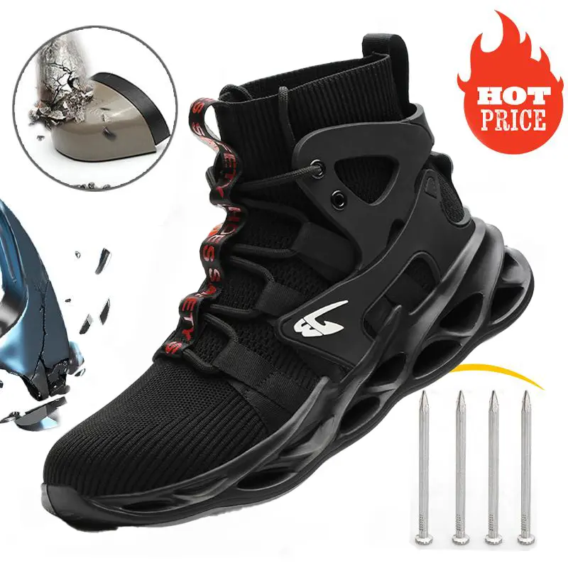 Industrial Safety High-top Breathable Anti-crushing Anti-piercing Steel-capped non-slip labor protection Workout Sneakers Closed