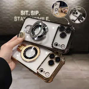 NganGee Clear Sticky Holder Phone Case with Four Corners Air Cushion Lens Protection Film for iPhone 17ProMax 16Pro 16Plus 16 Protective Casing  #SJDiPBlack
