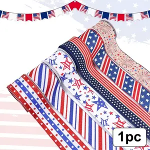 1pc American Flag Ribbon Gift Wrapping Flower Garland Bow DIY Craft, Blue July 4th Patriotic Decorations, continue ribbon 6.35 Cm X 10 Yards