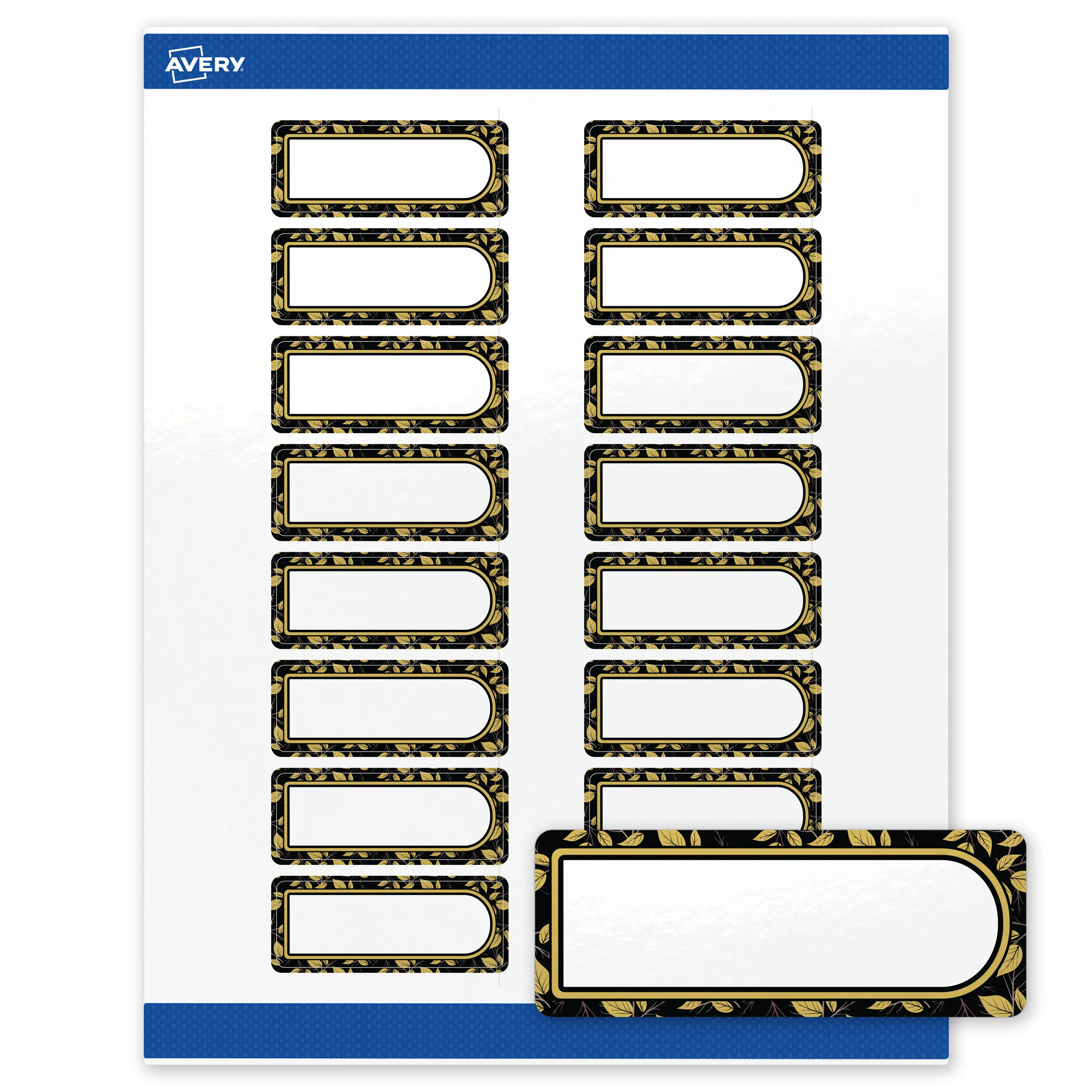 Avery Printable Address Labels with Sure Feed  Technology, 1" x 2-5/8", Pre-printed Arched Black Border with Golden Leaves Design, Glossy White, Laser & Inkjet Compatible, 160 Total