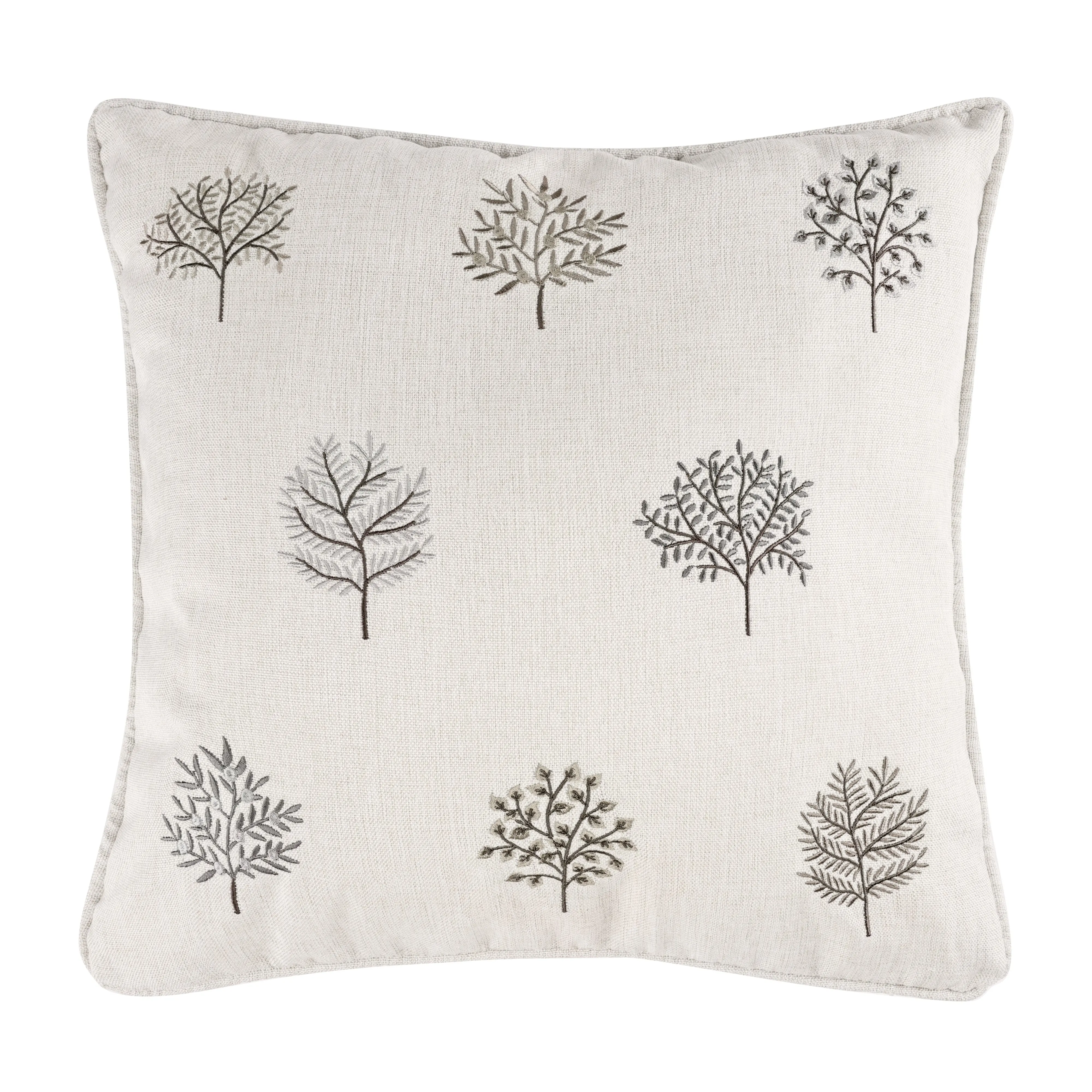 Chateau Grove Neutral Embroidered Tree Pillow, 16x16 in, for Room Decor, House Decor, Living Room Botanical Art Soft Furnishing, Linen Base