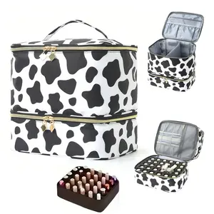 Portable Salon-Grade Nail Polish Storage Bag - Dual-Layer Water-Resistant Organizer with Adjustable Compartments | Holds 30 Bottles & UV Lamps, Chic Travel Case for Manicure Tools & Accessories, Lightweight & Easy-Clean Nylon, Makeup Jewelry Organizer Box