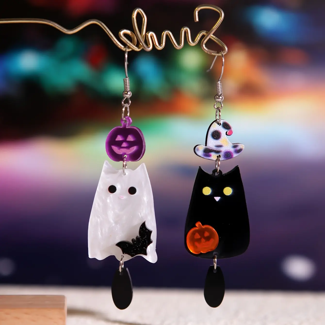 Cat Earrings - Halloween Acrylic Cat Ghost Dangle Earrings, Cute Black Cat Pumpkin Earrings for Women Girls, Spooky Party Costume Jewelry, Halloween Gift Accessories