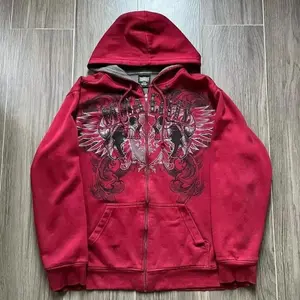 2000s New Cotton Red Couple Zipper Hoodies Vintage Elite Full Zip Hoodie Sweatshirt Size Skull Snake Red Y2K Sweatshirts Menswear Sleeve Tops modest  wear  2025 christian  apparel  2025 Print Pullover