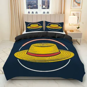 3PCS Duvet Cover Set, 1 Duvet+2 Pillowcases(Without filler), Straw Hat Pirate Adventure Anime Bedding Theme, Birthday bedding set,  Style, Ideal for Bedroom, Dorm, Studio, Guest Room Decoration.