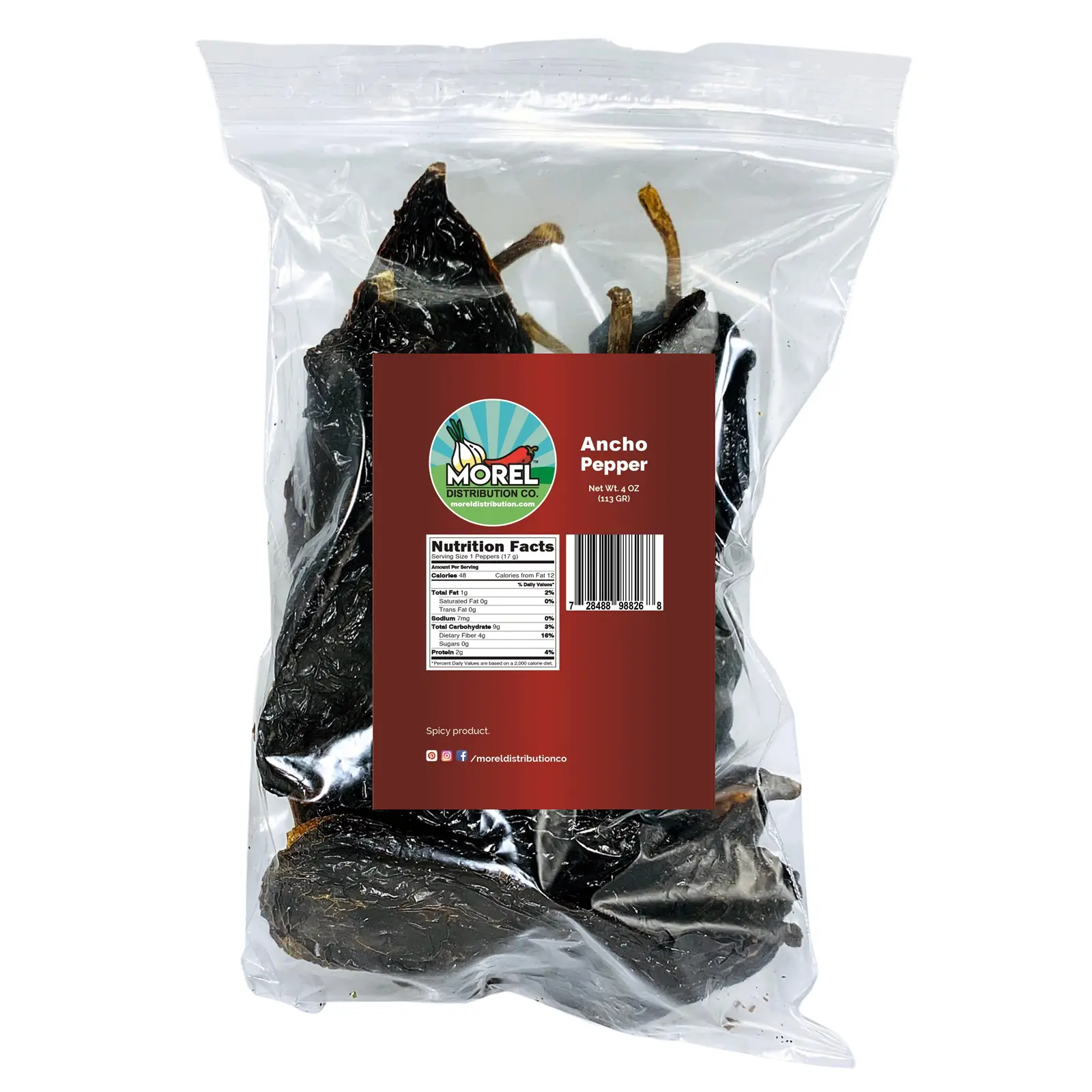 Dried Ancho Chile Peppers, Chili Ancho 4 oz