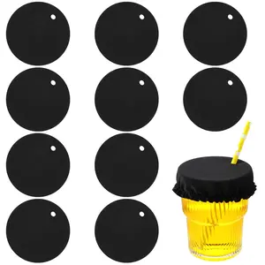 10PCS Drink Covers Scrunchies Elastic Cup Glass Cover for Alcohol Protection,Reusable & Washable Polyester Anti Spike Drink Protector Nightcap with Straw Hole for Girls Women Bar Club Party(Black)