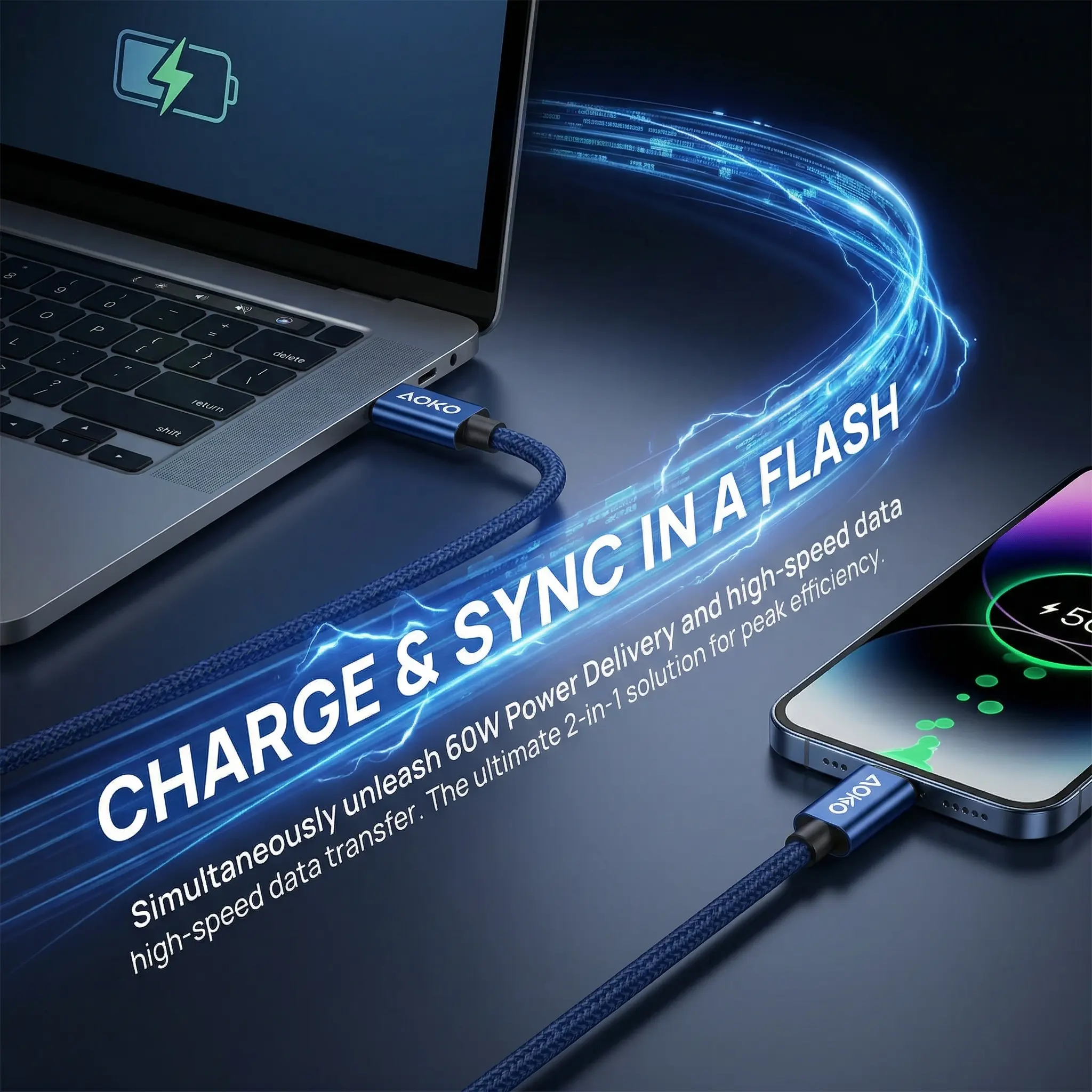 60W USB‑C Fast Charging Cable, Nylon Braided Heavy‑Duty, Anti‑Tangle & Bend‑Resistant Type‑C Cord for iPhone 17/16/15, Samsung, Pixel, iPad Pro Sync Charger portable charger