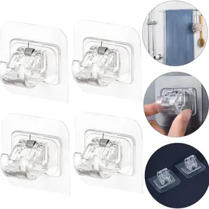 Self-Adhesive No Drill Curtain Rod Holder Set, Wall-Mounted Adjustable Plastic Hook System, Easy Installation for Bedroom/living Room/kitchen/bathroom, Adjustable Hooks, Wall Mountable