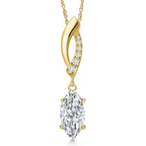 Gem Stone King 1.03 Cttw IGI Certified Lab Grown Diamond Pendant Necklace For Women in 14K Yellow Gold |Marquise Cut | D-E Color | VS1 Clarity | With 18 Inch Chain