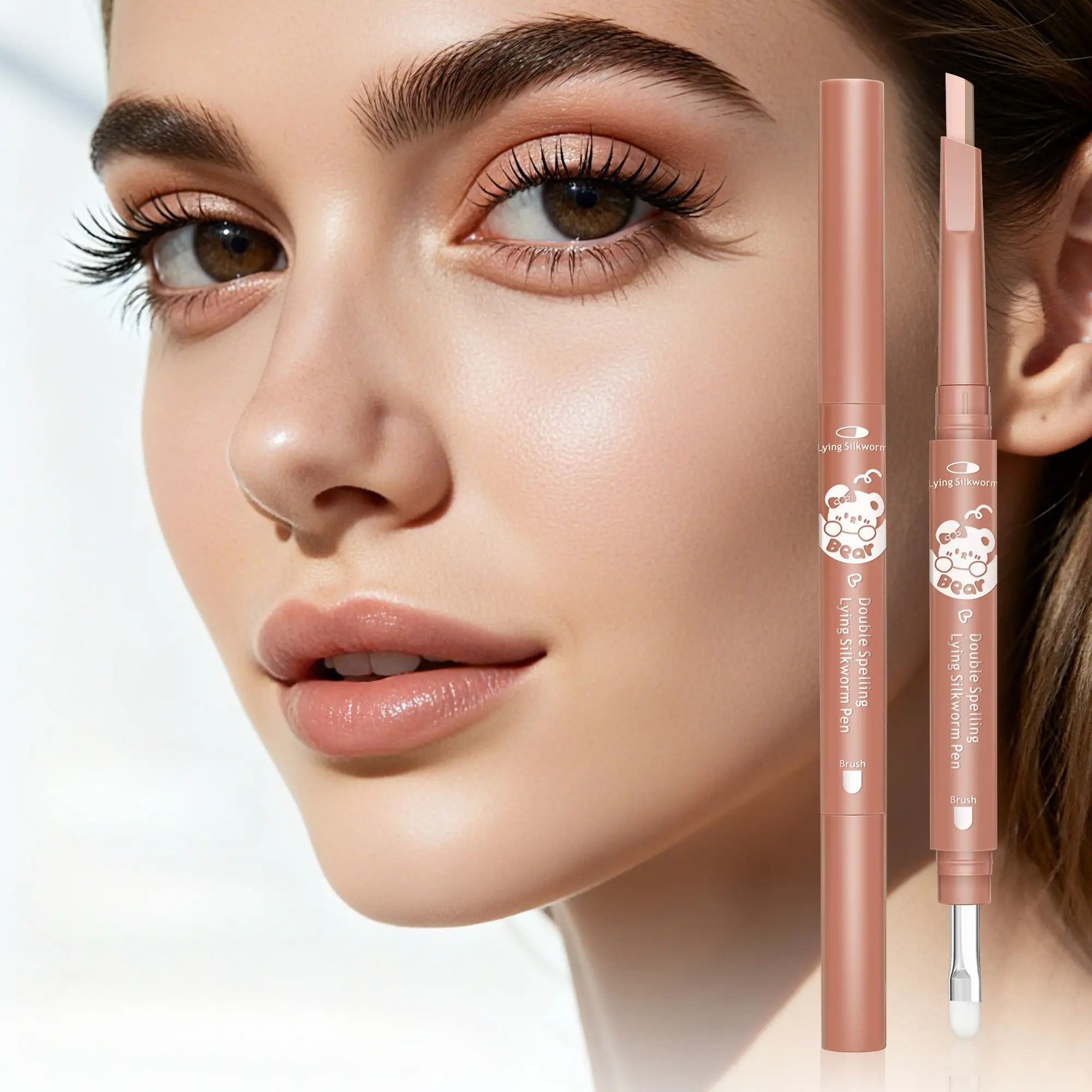 Two-color Bear Aegyo Saliva Pen Highlighter Makeup Brightens The Shadow Double Head Two-in-one Waterproof Three-dimensional