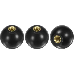 3-Pack Threaded Ball Knobs, M8 Female Thread 30mm Dia. Thermoset Ball Knob for Lathe/Machine/Lawn Mowers, Round Phenolic Brass Insert Lever Handle Black