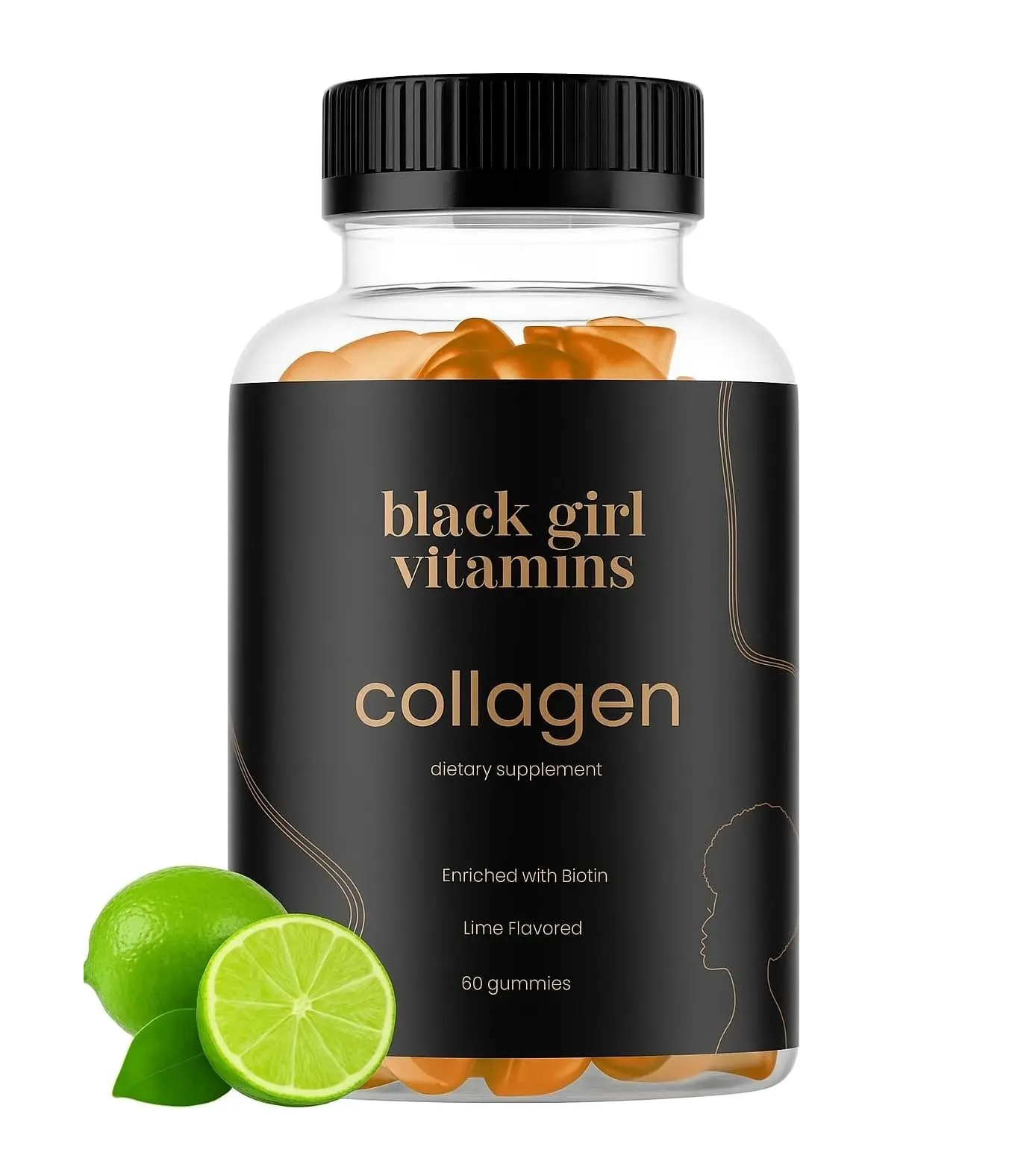 Black Girl Vitamins - Collagen Gummies for Hair, Skin, and Nail Support, with Vitamin C, Vitamin E, and Biotin, Gluten-Free, (Lime), 60ct