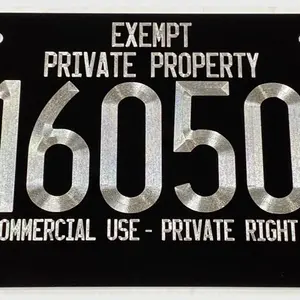 Custom Private Exempt License Plate Diamond Etched Engraved Car Tag on Black Aluminum Metal
