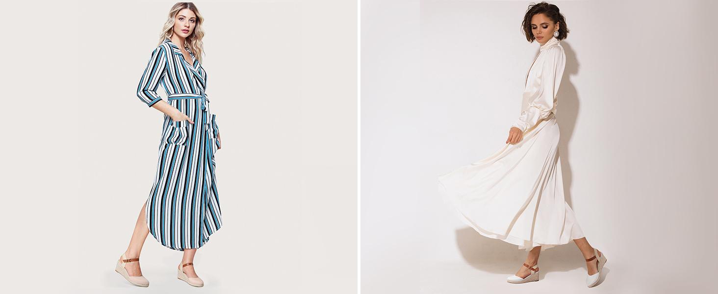 Women's Espadrille Low Wedge Heel Sandals with Buckle Ankle Strap Close Toe Casual Dressy Summer Platform Shoes