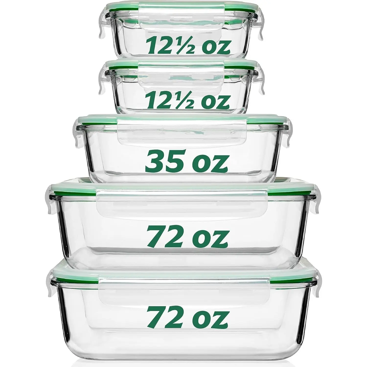 Large Glass Food Storage Containers with Lids [5 Pack, 72 oz, 9 Cup], Airtight, Leakproof, Microwave and Oven Safe Borosilicate Glass